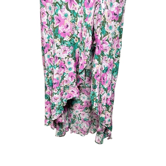 ASTR The Label Dayanara Dress Green Pink Floral Puff Sleeve Slit Maxi size Large - Picture 3 of 11